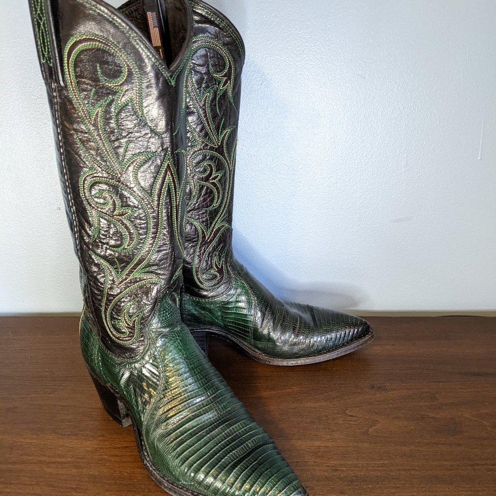 Dan Post Teju Lizard Boots, Dark Green, Size 5.5 Women's Excellent Condition